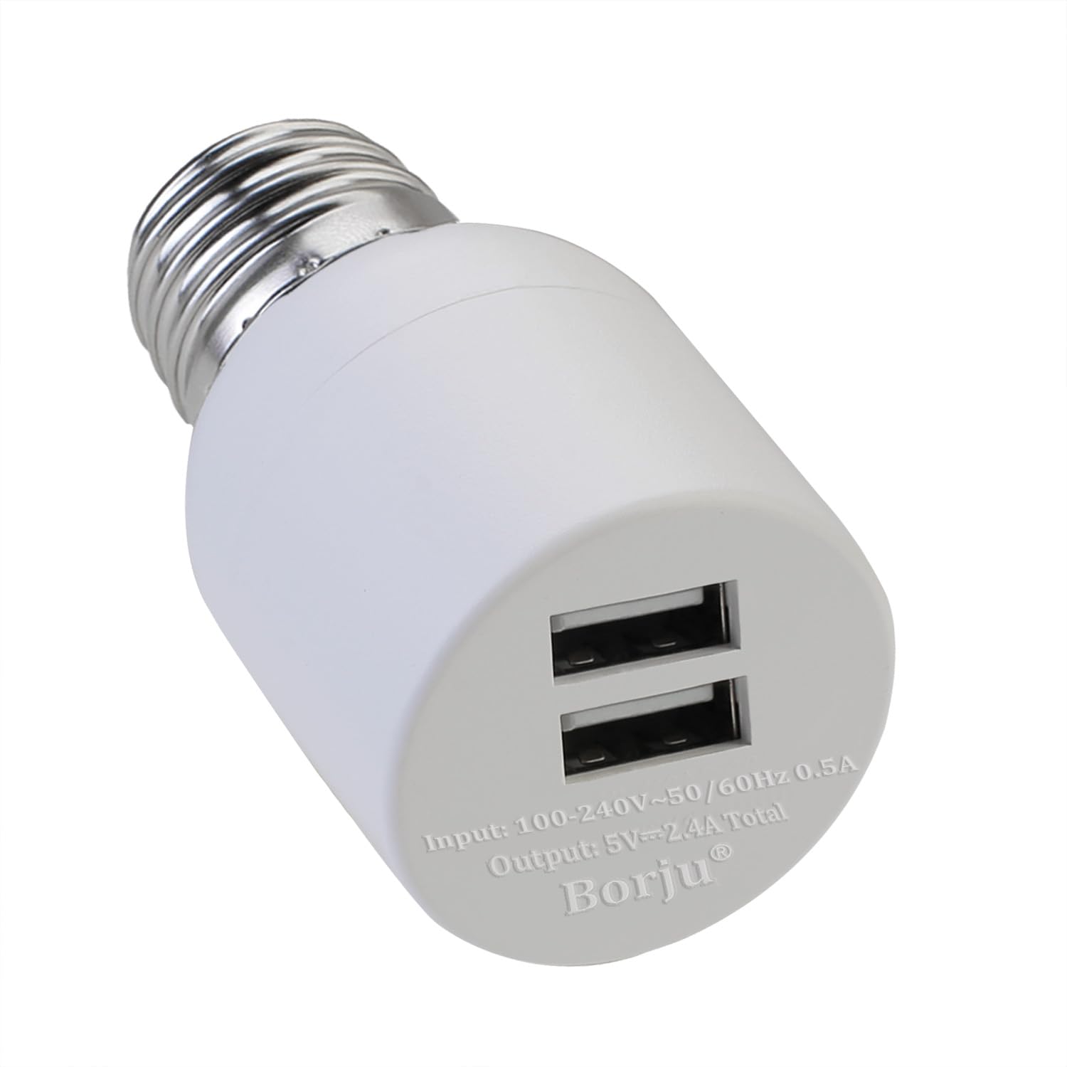Borju USB Light Socket Adapter, Dual-Port 5V/2.4A Power Converter for Decorative Lights, Mini Fans, Lighting & Surveillance Cameras, Screw-In, Compact Design - PuriLite