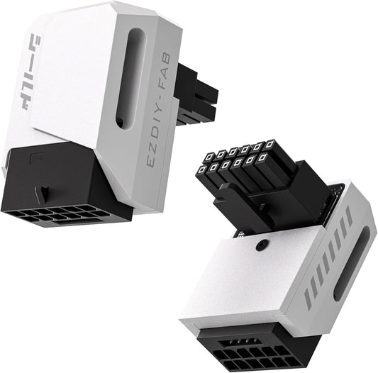 EZDIY-FAB PCIe 5.1 Adapter - 600W 12+4pin,16pin 12VHPWR GPU Power Connector,12V-2x6 GPU Adapter,90 Degree Right Angle - Compatible with RTX 3090Ti, 4070Ti, 4080, 4090 GPU - RVS Type, White, 1 Pack