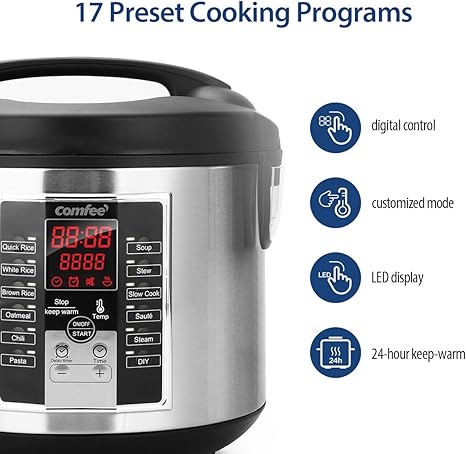 COMFEE' Rice Cooker, Multi Cooker, Stewpot, Saute All in One, 10 Cup Uncooked, 12 Digital Cooking Programs,24 Hours Preset