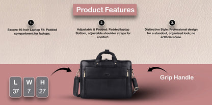 Hammonds LB150 Premium Cow Leather Laptop Bag for Men | Genuine Cow Leather Office Bag | 16-Inch Business Laptop Bag | Professional Work Bag | Corporate Gift Bag - PuriLite