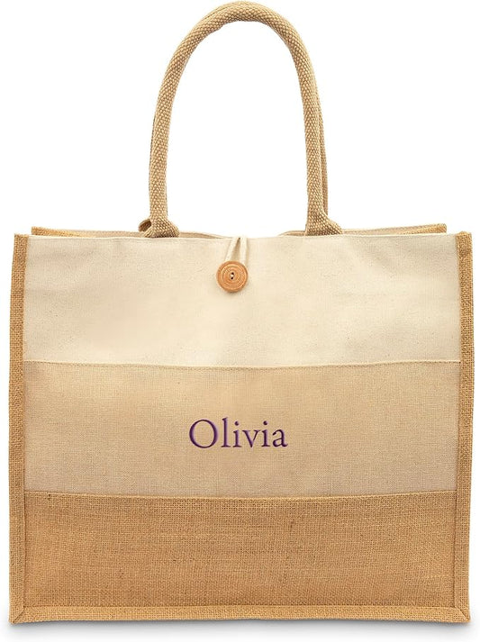 Weddingstar Large Reusable Fabric Beach Tote Bag - Burlap Ombre