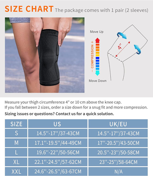 CAMBIVO Knee Brace Support(2 Pack), Knee Compression Sleeve for Running, Hiking, Basketball, Arthritis, Meniscus Tear, Knee Pain Relief and Injury Recovery