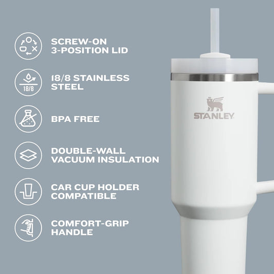 Stanley Quencher H2.0 FlowState Stainless Steel Vacuum Insulated Tumbler with Lid and Straw for Water, Iced Tea or Coffee, Smoothie and More, Rose Quartz 2.0, 30 OZ / 0.89 L - PuriLite
