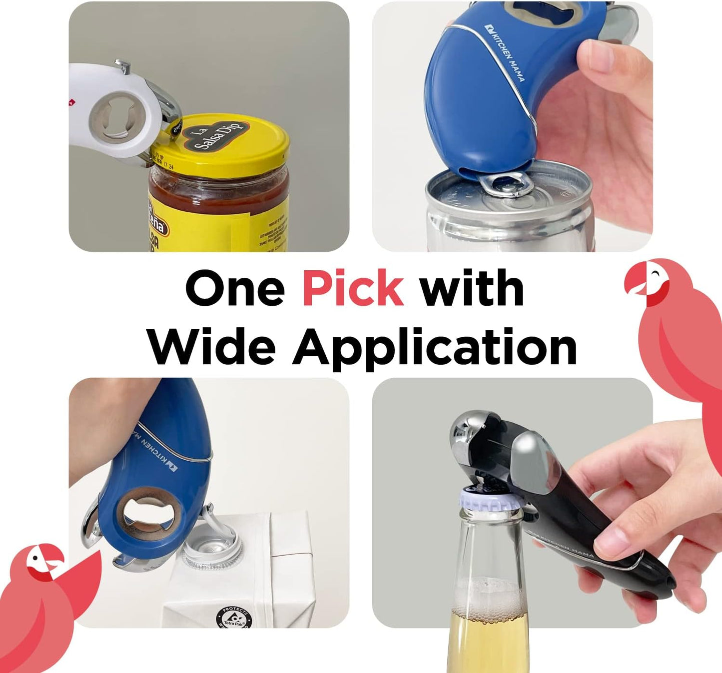 Kitchen Mama Epic One Multifunction Opener: A Pick Ergonomic Magnetic Bottle, Beer & Soda Can Opener, Pull Tab & Jar Opener for Weak Hands and Arthritis (Metal Grey)
