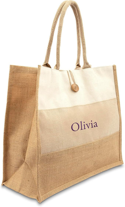 Weddingstar Large Reusable Fabric Beach Tote Bag - Burlap Ombre - PuriLite