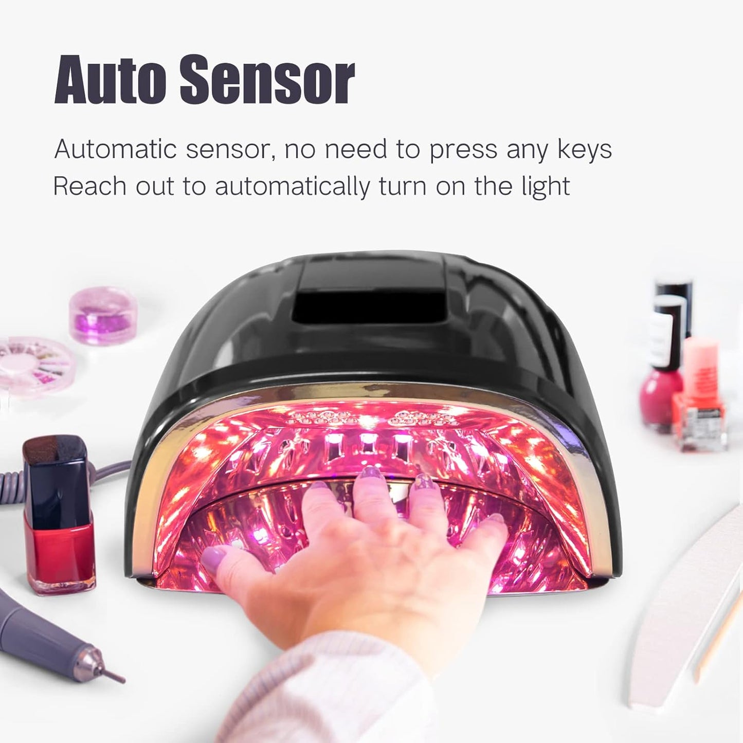 Cordless UV LED Nail Lamp, 90W Gel Nail Lamp Rechargeable Professional Nail Dryer UV Lights for Nails with Auto-Sensor 4 Timer (Black)