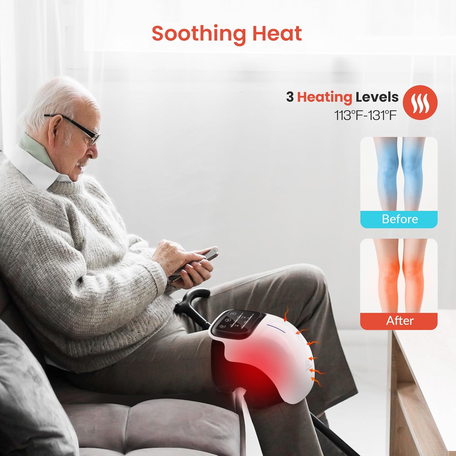 Smart Knee Massager - Cordless Knee Massager with Heat & Vibration - Heated Knee Brace with LED Screen for Pain Relief, Stretched Ligament and Muscles Injuries - PuriLite