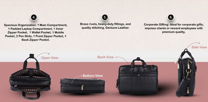 Hammonds LB150 Premium Cow Leather Laptop Bag for Men | Genuine Cow Leather Office Bag | 16-Inch Business Laptop Bag | Professional Work Bag | Corporate Gift Bag - PuriLite