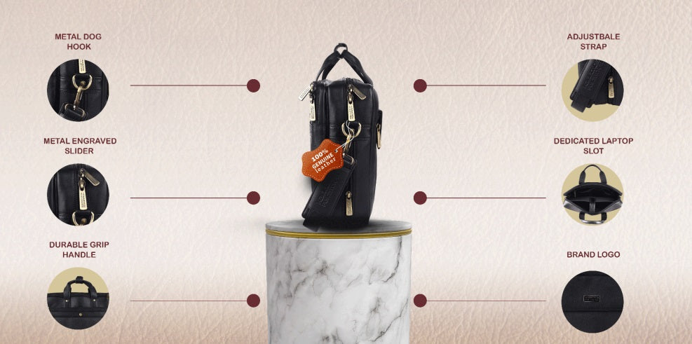 Hammonds LB150 Premium Cow Leather Laptop Bag for Men | Genuine Cow Leather Office Bag | 16-Inch Business Laptop Bag | Professional Work Bag | Corporate Gift Bag - PuriLite