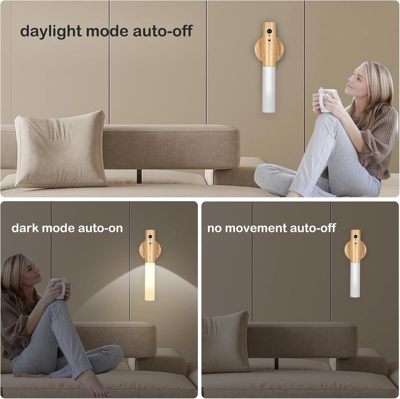 Motion Sensor Night Light, 2PCS Wall Sconce Motion Sensor Wall Lights with 3 Lighting Modes Dimmable Brightness Light for Home Smart Motion Battery Stick Night Lights