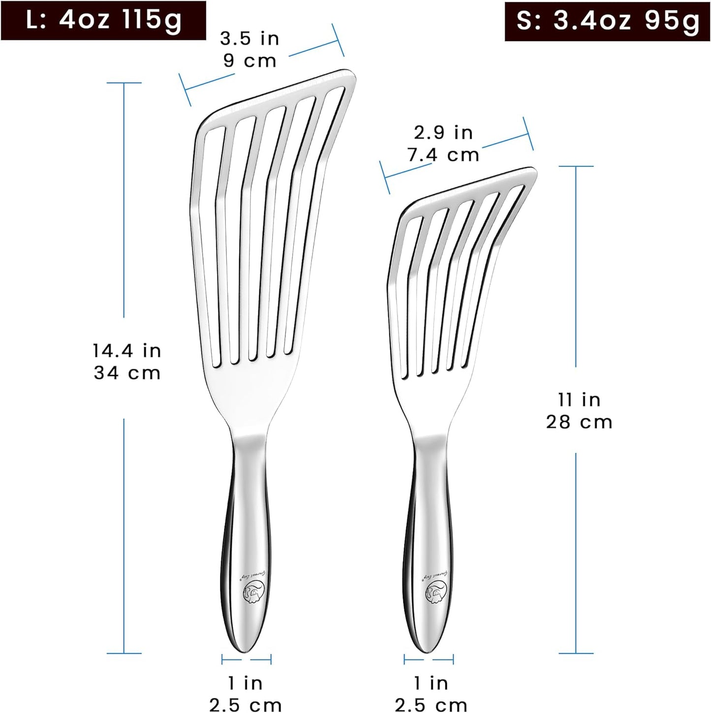 Fish Spatula Stainless Steel Combo, 1 Large Fish Turner Spatula + 1 Small Griddle Spatula, Metal Spatula for Kitchen Use, Slotted Spatulas, Frying Spatula with Thin Edge Ideal for Turning & Flipping
