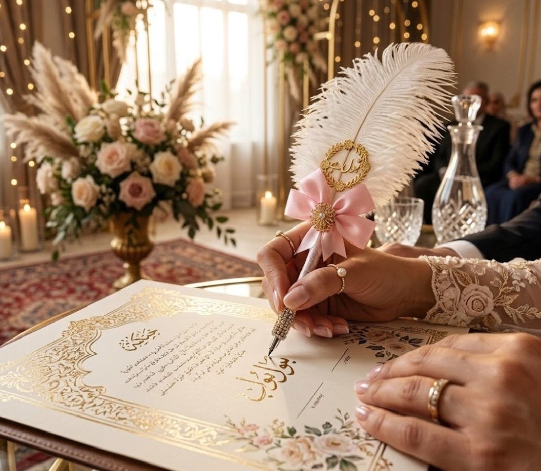 Large Luxury Handmade Nikah Signing Pen | Peacock Feather Wedding Keepsake Bridal Gift