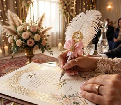 Large Luxury Handmade Nikah Signing Pen | Peacock Feather Wedding Keepsake Bridal Gift