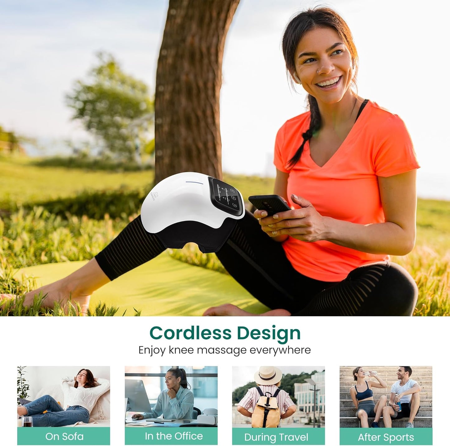 Smart Knee Massager - Cordless Knee Massager with Heat & Vibration - Heated Knee Brace with LED Screen for Pain Relief, Stretched Ligament and Muscles Injuries - PuriLite