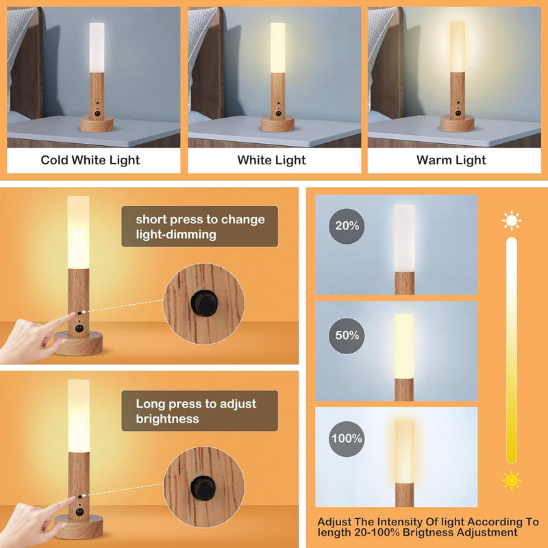 Motion Sensor Night Light, 2PCS Wall Sconce Motion Sensor Wall Lights with 3 Lighting Modes Dimmable Brightness Light for Home Smart Motion Battery Stick Night Lights