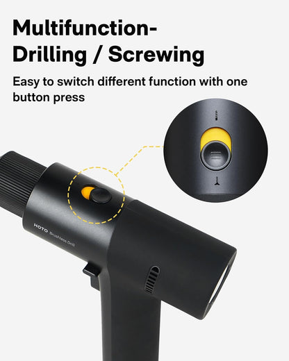 HOTO Brushless Drill, 12V Cordless Power Drill with LED Display, 30 Gears 2 Working Modes, 3/8 Inch Keyless Chuck, 266 in-lbs (30N·m) Torque, 2000mAh Battery, 10 Bits & 8 Drill Bits