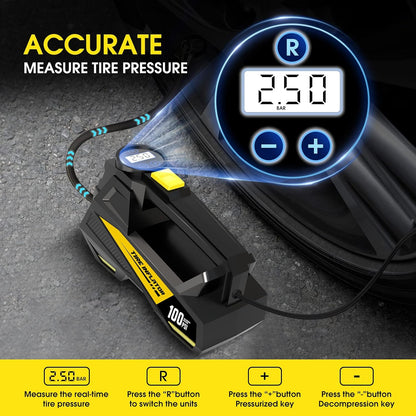 Portable Tire Inflator Air Compressor, Auto Pump 150PSI 12V DC with LED Digital Pressure Indicator and Emergency Light for Car Tires Motorcycles Bicycles
