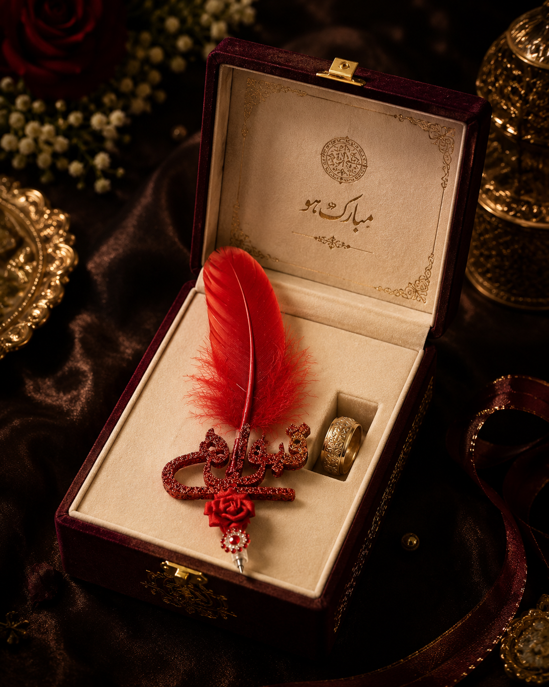 Elegant Nikah Feather Pen – Wedding Signing Pen, Islamic Wedding Accessory, Bridal Gift, Groom Gift & Keepsake