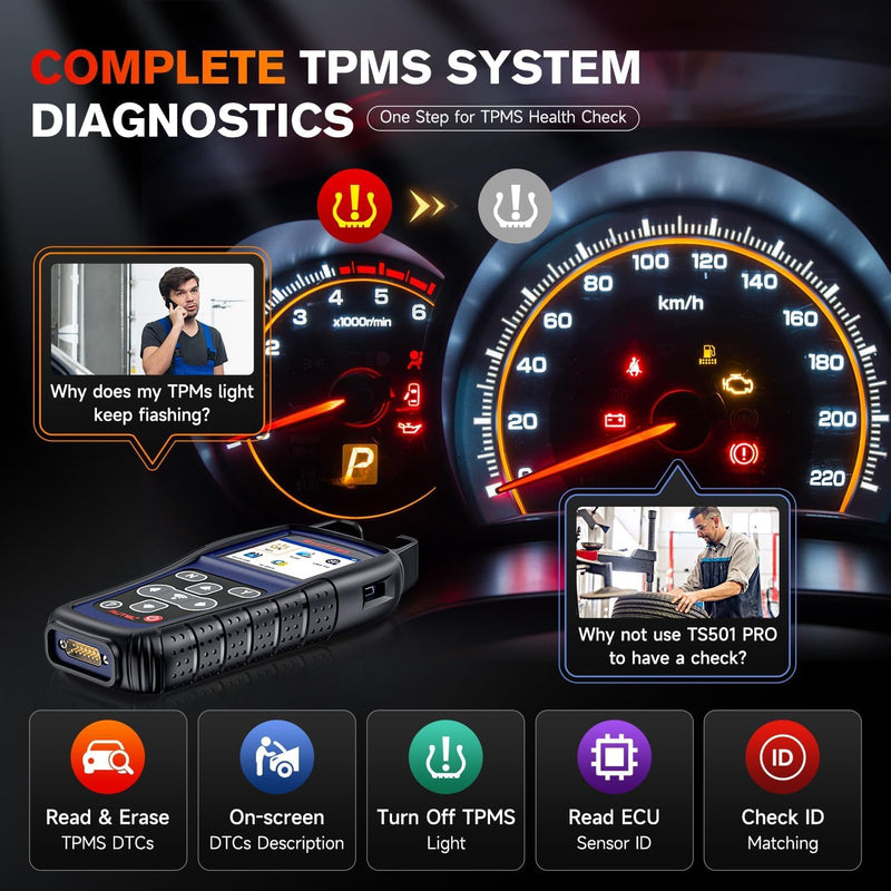 Autel MaxiTPMS TS501 PRO, 2025 TPMS Programming Tool Same as TS508, Up of TS501 TS408S, Relearn Activate 99% TPMS Sensors, Program Autel MX-Sensor 315/433MHz, TPMS Reset & Diagnostics, Lifetime Update