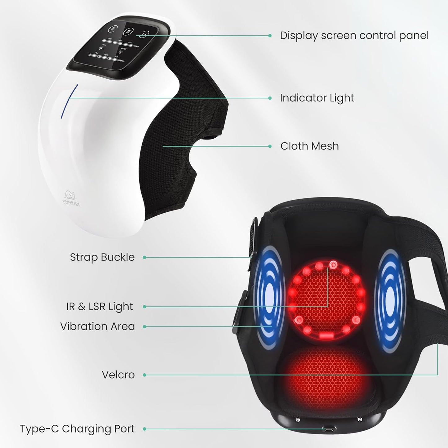 Smart Knee Massager - Cordless Knee Massager with Heat & Vibration - Heated Knee Brace with LED Screen for Pain Relief, Stretched Ligament and Muscles Injuries - PuriLite