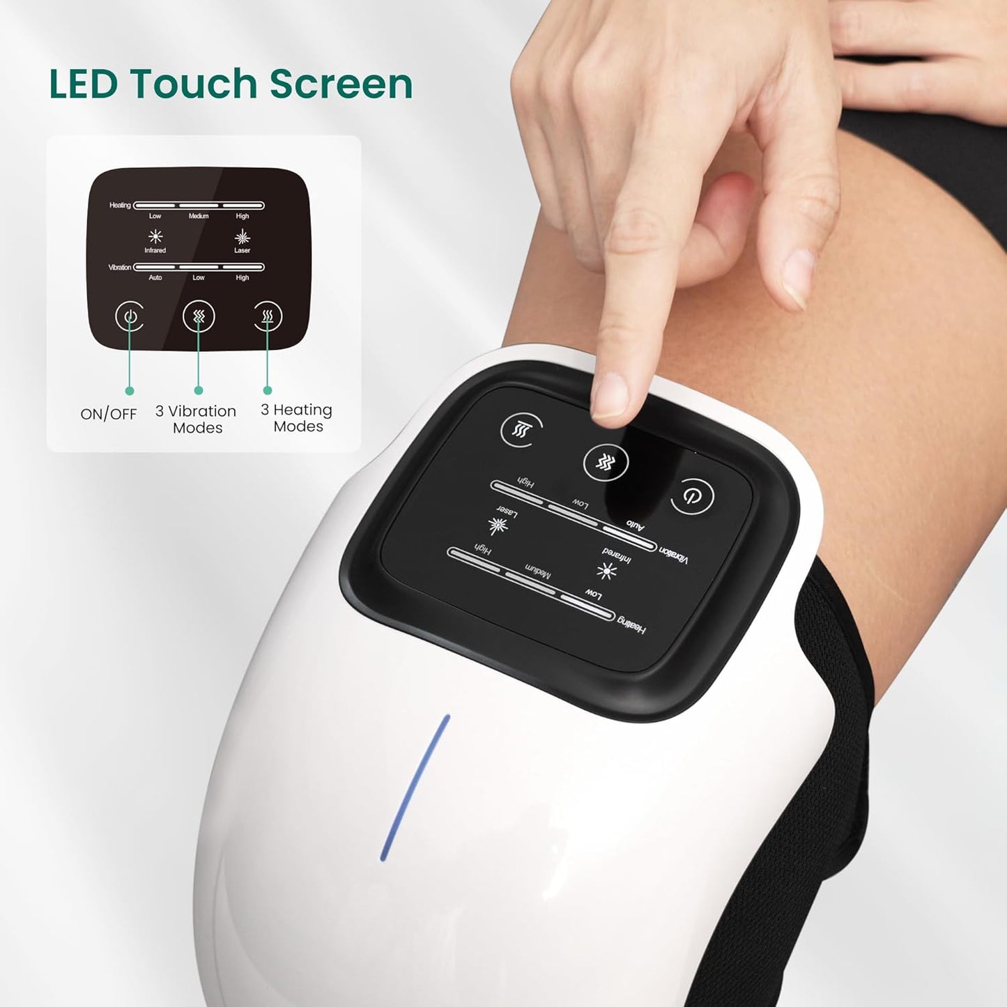Smart Knee Massager - Cordless Knee Massager with Heat & Vibration - Heated Knee Brace with LED Screen for Pain Relief, Stretched Ligament and Muscles Injuries - PuriLite