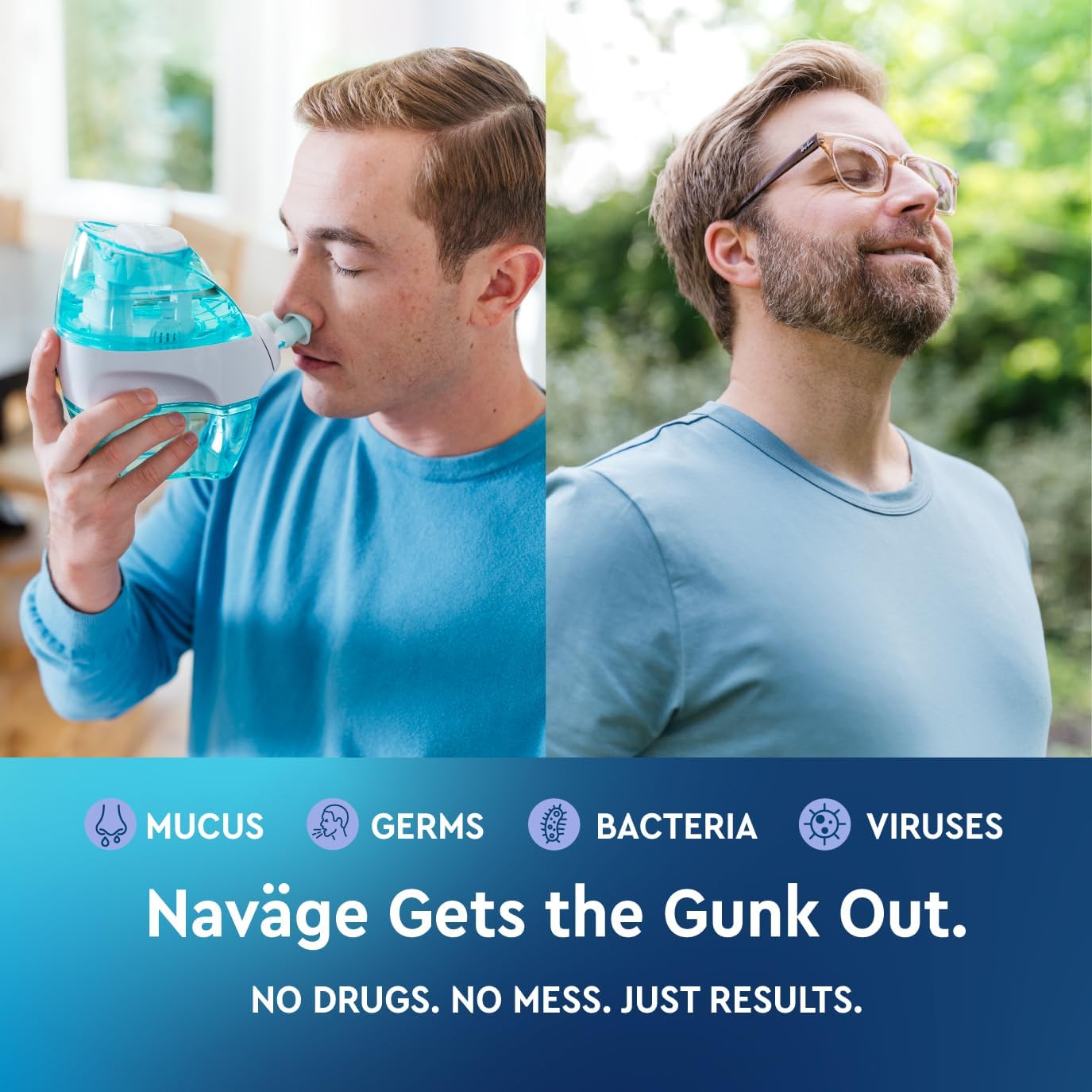 Navage Essentials Bundle – Powered Nasal Irrigation System – Saline Nasal Rinse Kit with Navage Nose Cleaner, 30 SaltPods & Countertop Caddy - PuriLite