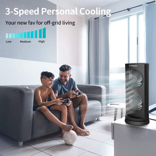 Dr. Prepare Tower Fan Oscillating Fan, Portable Desk Fan with 3-Speed Options, Dual Air Circulation, 110° Oscillation, 3 Timers, Personal Quiet Table Fan for Home Office Desktop Bedroom, 13 inch - PuriLite
