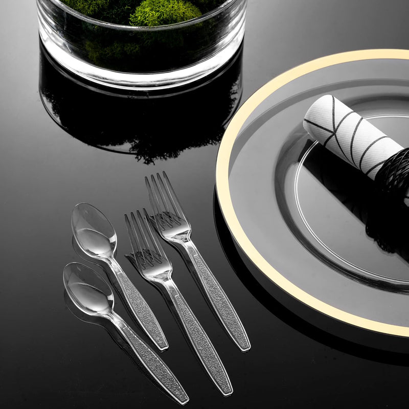 Clear Plastic Cutlery Set - (Bulk Pack 360 Pcs) Plastic Utensils Heavy Duty, 180 Plastic Forks and 180 Spoons, Silverware Sets for Party Supplies, Dinners, Take-Out, Catering, Food Services