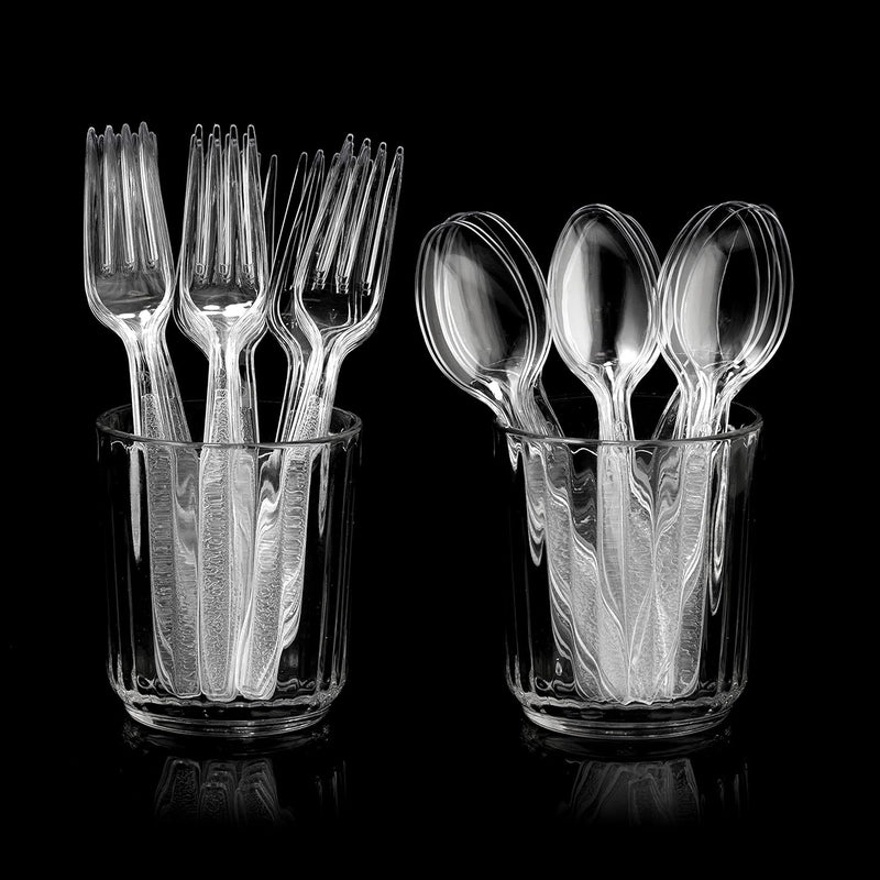 Clear Plastic Cutlery Set - (Bulk Pack 360 Pcs) Plastic Utensils Heavy Duty, 180 Plastic Forks and 180 Spoons, Silverware Sets for Party Supplies, Dinners, Take-Out, Catering, Food Services