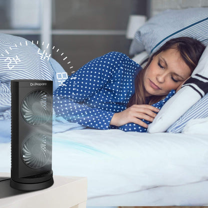 Dr. Prepare Tower Fan Oscillating Fan, Portable Desk Fan with 3-Speed Options, Dual Air Circulation, 110° Oscillation, 3 Timers, Personal Quiet Table Fan for Home Office Desktop Bedroom, 13 inch