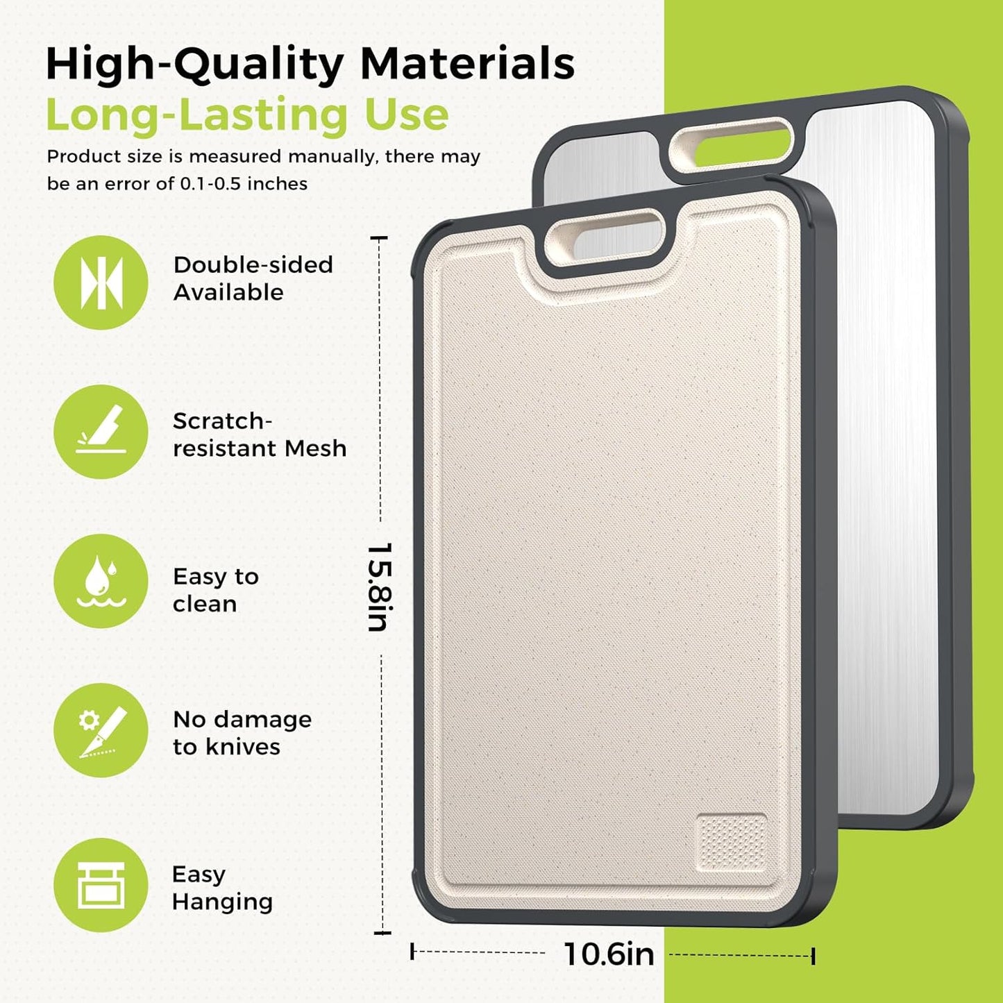 Sumzzz Titanium Cutting Board Double Sided 16×10 Inch Food Grade Kitchen Board with Juice Groove, PP Side for Meat, Vegetables, and Fruit, Easy to Clean Large Chopping Board - PuriLite