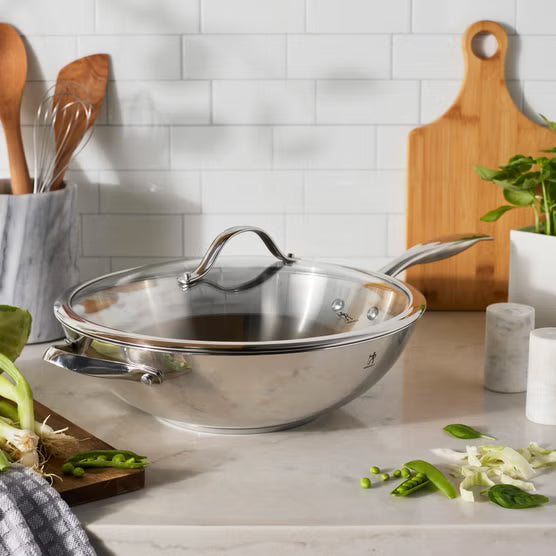 HENCKELS Aragon Stainless Steel Wok with Glass Lid 32cm (12.6")