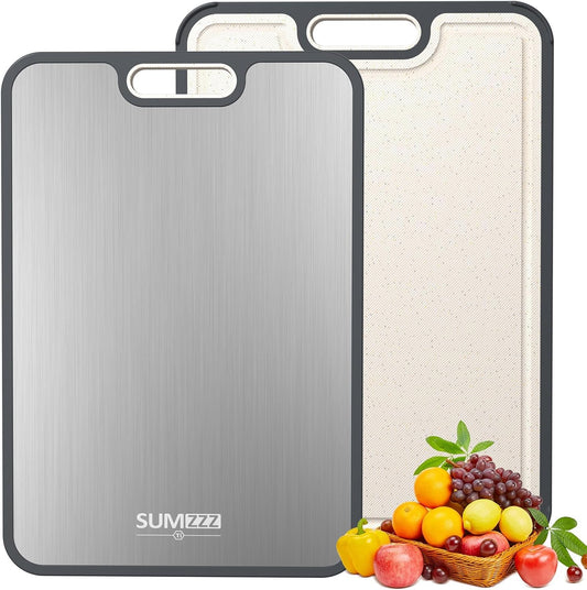 Sumzzz Titanium Cutting Board Double Sided 16×10 Inch Food Grade Kitchen Board with Juice Groove, PP Side for Meat, Vegetables, and Fruit, Easy to Clean Large Chopping Board - PuriLite