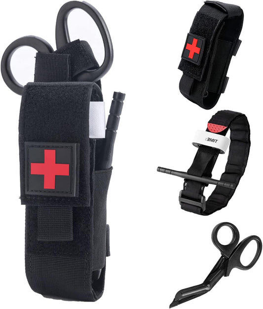 Cozii Tourniquet Pouch Kit with Tactical Tourniquet & Trauma Shears, Molle Compatible Emergency First Aid Holder, Portable Bleeding Control Kit (Black) - PuriLite