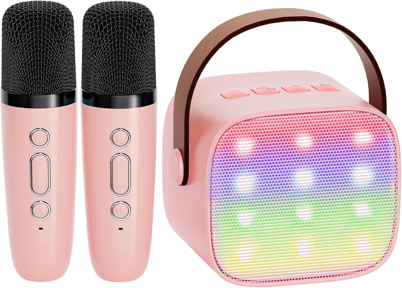 Mini Karaoke Machine for Kids Adults, Portable Bluetooth Speaker with 2 Wireless Microphones,Toys Birthday Gifts for Girls Ages 4, 5, 6, 7, 8,9,10,11,12+ Years Old Toddler Teens (Lightpink)