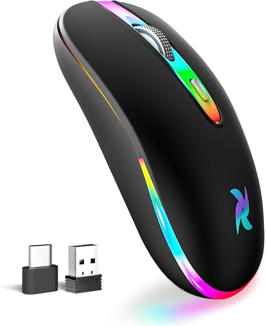 Wireless Mouse, 2.4G Portable Ergonomic Mouse with USB Receiver & Type-C Receiver, Computer Cordless Mouse, Portable Wireless Computer Mice, Energy Saving, for Laptop, PC, Windows, Mac (Black)