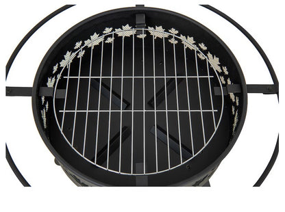 Hampton Bay Maple Leaf Steel Wood Burning Fire Pit – 32" Round Outdoor Fire Pit with Spark Screen & Poker, Black - PuriLite