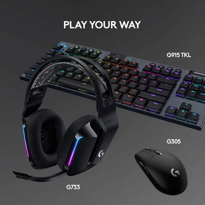 Logitech G733 LIGHTSPEED Wireless Gaming Headset with Suspension Headband, LIGHTSYNC RGB, Blue Voice Mic Techonolgy and PRO-G Audio drivers - Black
