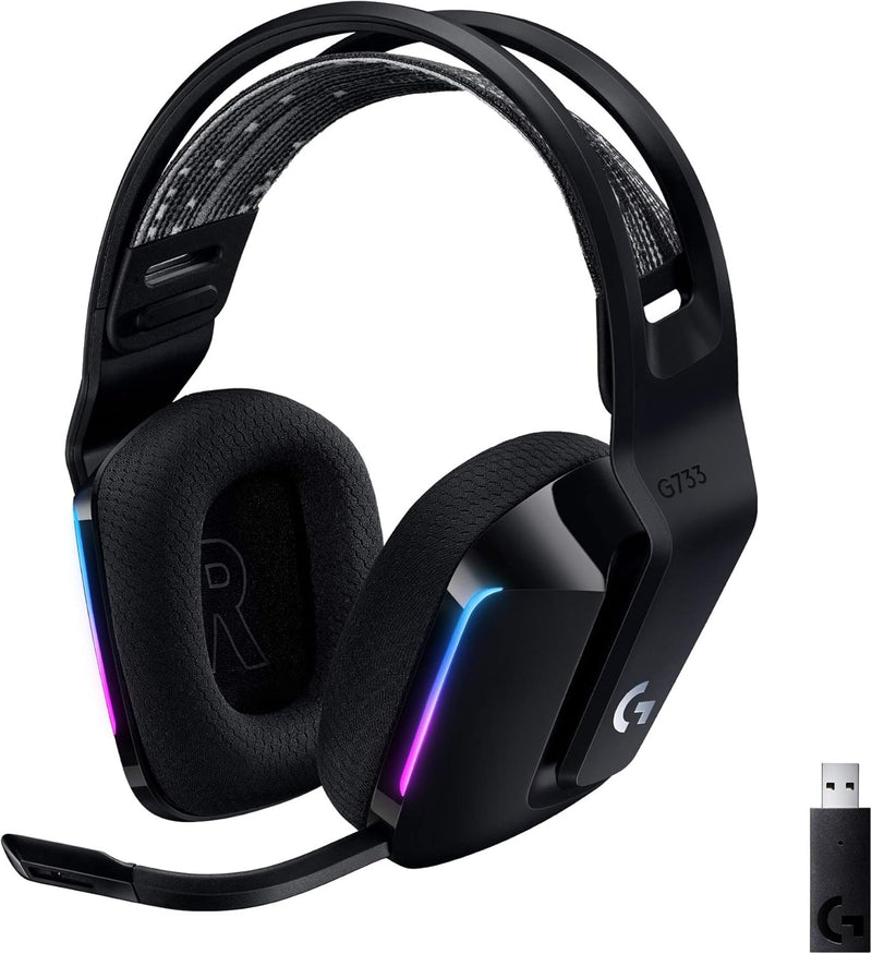 Logitech G733 LIGHTSPEED Wireless Gaming Headset with Suspension Headband, LIGHTSYNC RGB, Blue Voice Mic Techonolgy and PRO-G Audio drivers - Black