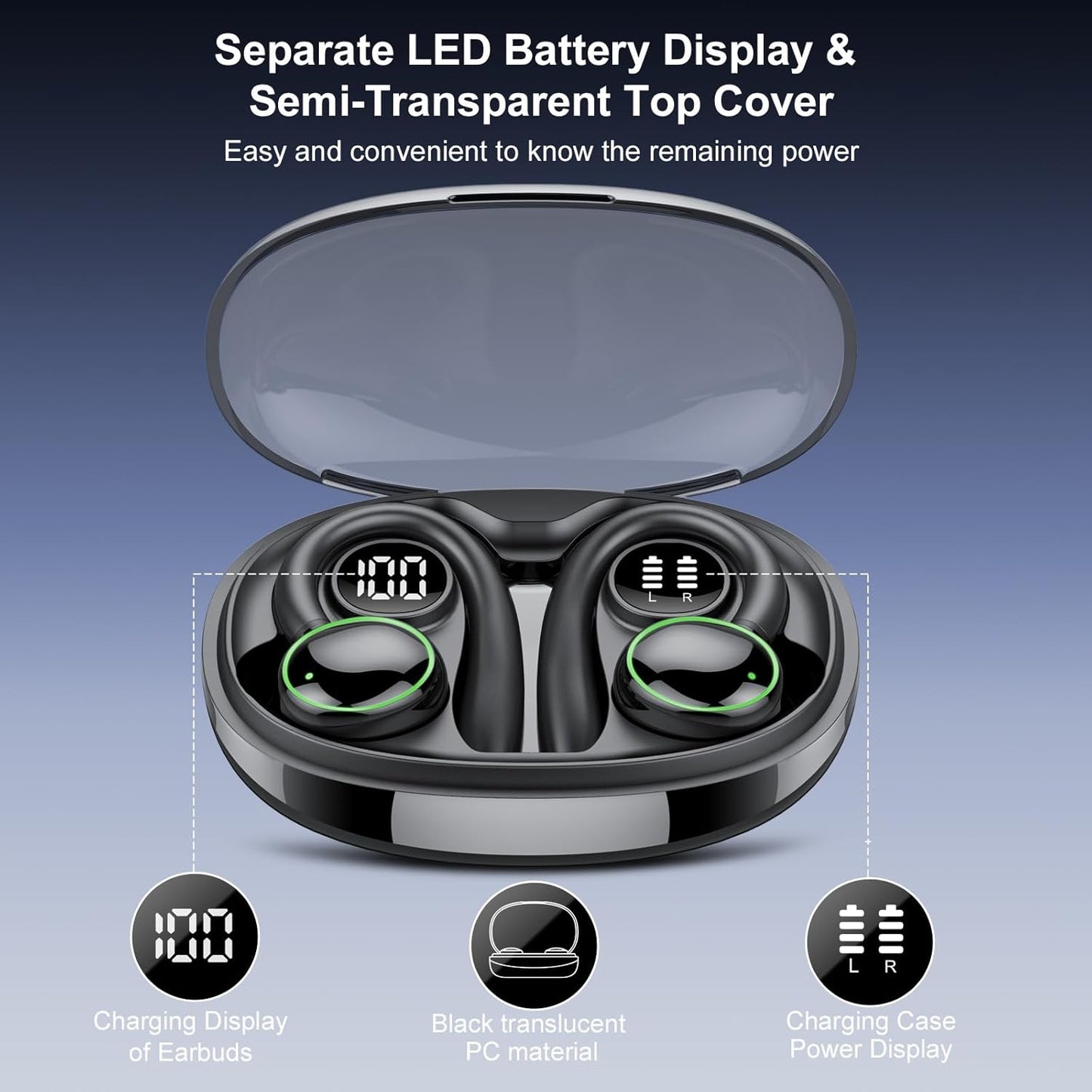 Wireless Earbuds, Bluetooth 5.3 Headphones Sport, Bluetooth Earbuds with Noise Canceling Mic, 48H Stereo Wireless Headphones IP7 Waterproof Ear Buds, Earphones with Earhooks for Sports/Workout/Running