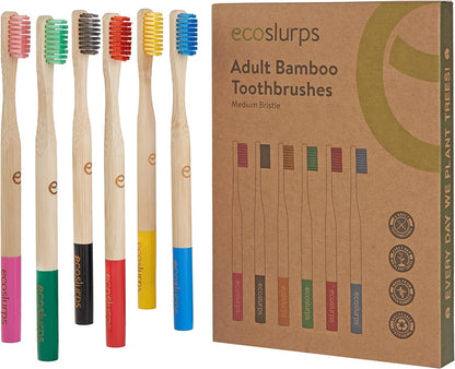 EcoSlurps 6 Bamboo Toothbrushes Multipack - Soft/Medium Bristle eco-friendly family toothbrush pack (Pack of 6)