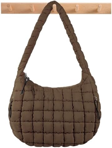 Quilted Puffer Tote Bag Large Crossbody Shoulder Bag with Zipper, Nylon Hobo Oversized Handbag