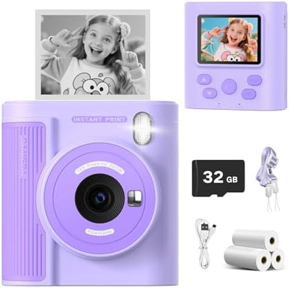 Mgaolo Kids Camera with Instant Print, Thermal Printing Digital Camera Gift for 3-12 Years Old Children, Safe Ink-Free Design, Toy for Creativity & Learning (Black)