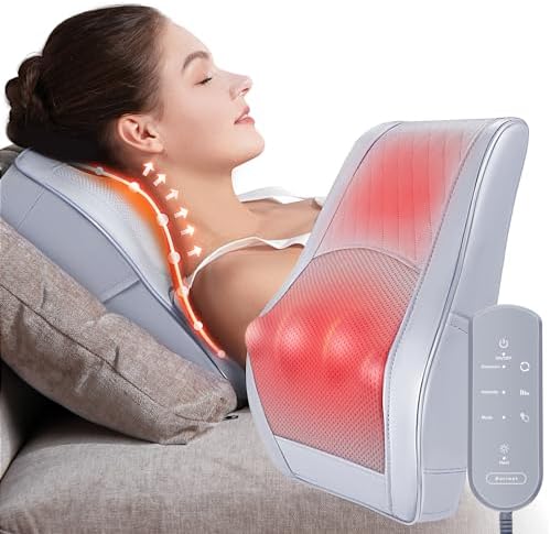 Boriwat Back Massager Neck Shoulder Massager with Heat, Shiatsu Massage Pillow for Pain Relief, Masseur for Neck, Back, Shoulder and Leg, Gifts for Men Women Mom Dad, Stress Relax at Home and Office