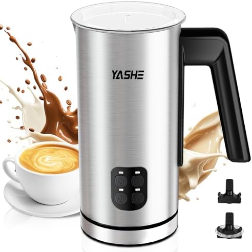 YASHE Milk Frother, 8.1 oz/240ml Milk Frother and Steamer, 4-in-1 Electric Milk Frother, Milk Steamer and Frother for Latte, Stainless Steel Milk Steamer, Easy Clean, Dense Velvety Foam