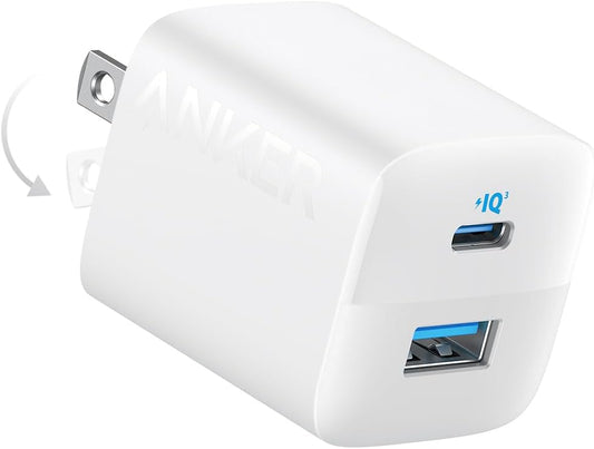 Anker USB C Charger, 323 Charger (33W), 2 Port Compact Charger with Foldable Plug for iPhone 14/14 Plus/14 Pro/14 Pro Max/13/12, Pixel, Galaxy, iPad/iPad Mini and More (Cable Not Included) - White - PuriLite