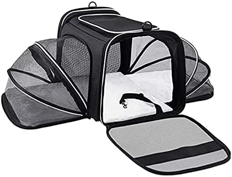 Soft-Sided Pet Travel Carrier Sides Expandable Pet Carrier Mesh Openings Airline Approved Collapsible with Pad Shoulder-Strap for Cats and Small Animals (Black)