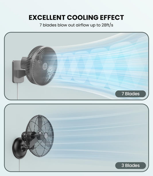 10 Inch Oscillating Wall Mounted Fan with Remote Control,High Velocity 4 Speeds Timer,Adjustable Tilt,5.9 ft Cord, Ultra Quiet,for Bedroom,Garage, RV, Office-Grey - PuriLite