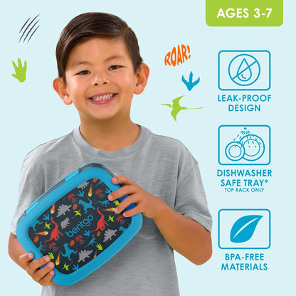 Bentgo Kids Prints Leak-Proof, 5-Compartment Bento-Style Kids Lunch Box - Ideal Portion Sizes for Ages 3 to 7 - BPA-Free, Dishwasher Safe, Food-Safe Materials (Dinosaur)