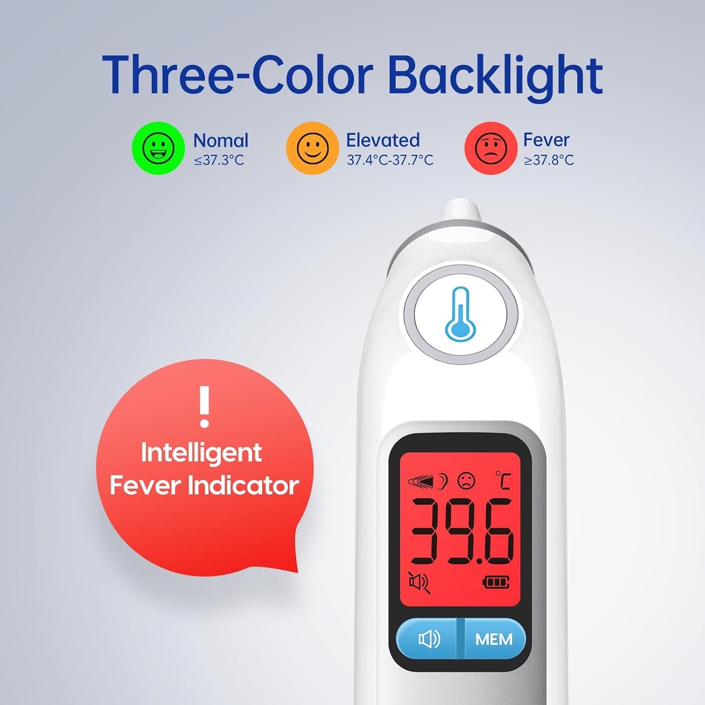 Infrared Ear Thermometer – Accurate Digital Health Care Thermometer with 3-Color Fever Alert, Mute Mode, Memory Storage & Disposable Probe Covers